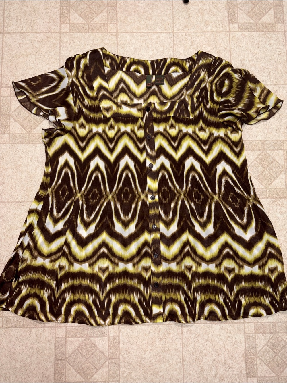Serenade NY Abstract Chevron Button Front Blouse Womens 1X Eclectic Artsy Boho